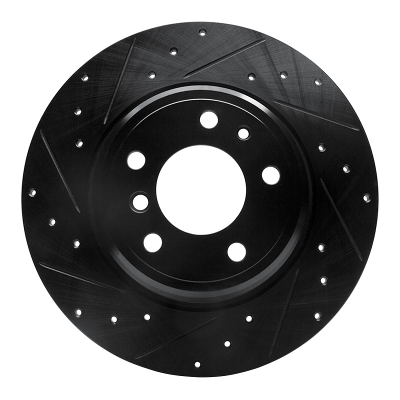 BMW 740iL Brake Rotor (1) - Rear Left - R1 Concepts - Drilled & Slotted - Black - `91-`01